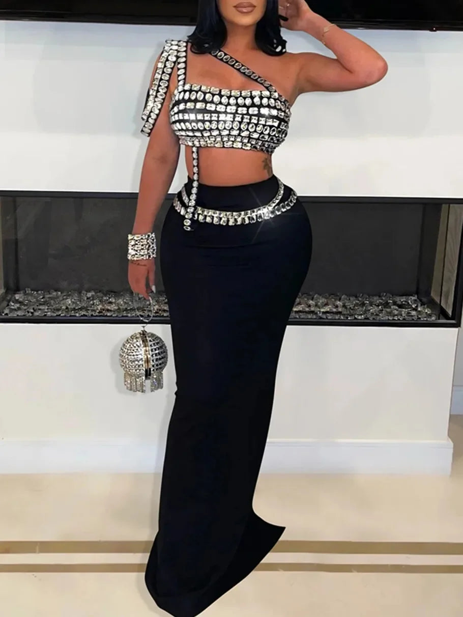 Customized Sexy backless black white rhinestone maxi summer dress women elegant night club party dresses long prom evening dress