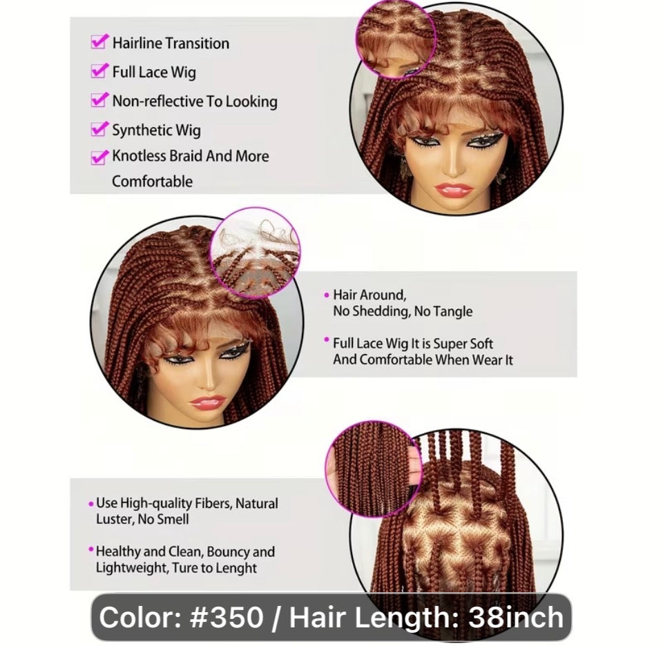Nique's Boutique 38" Knotless Braided Wig - Color #350 Long Braided Wig | Glueless Protective
Style