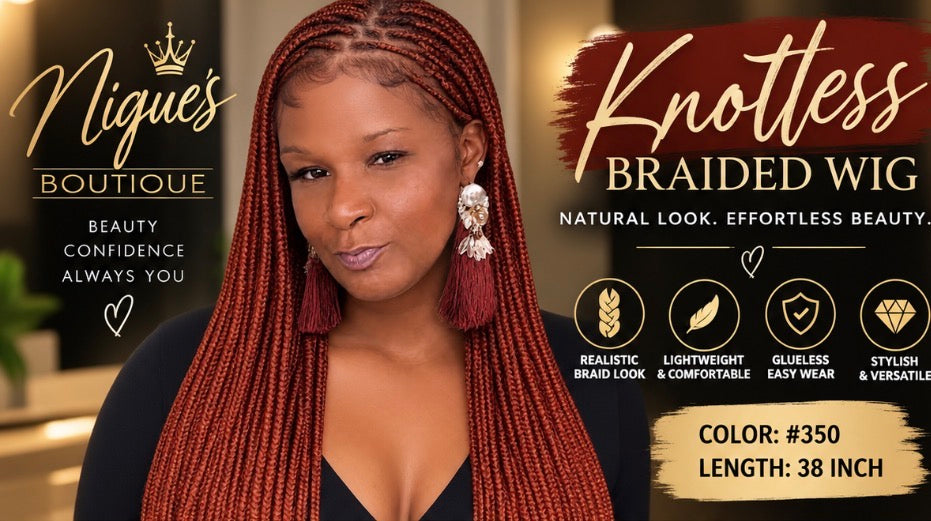 Nique's Boutique 38" Knotless Braided Wig - Color #350 Long Braided Wig | Glueless Protective
Style