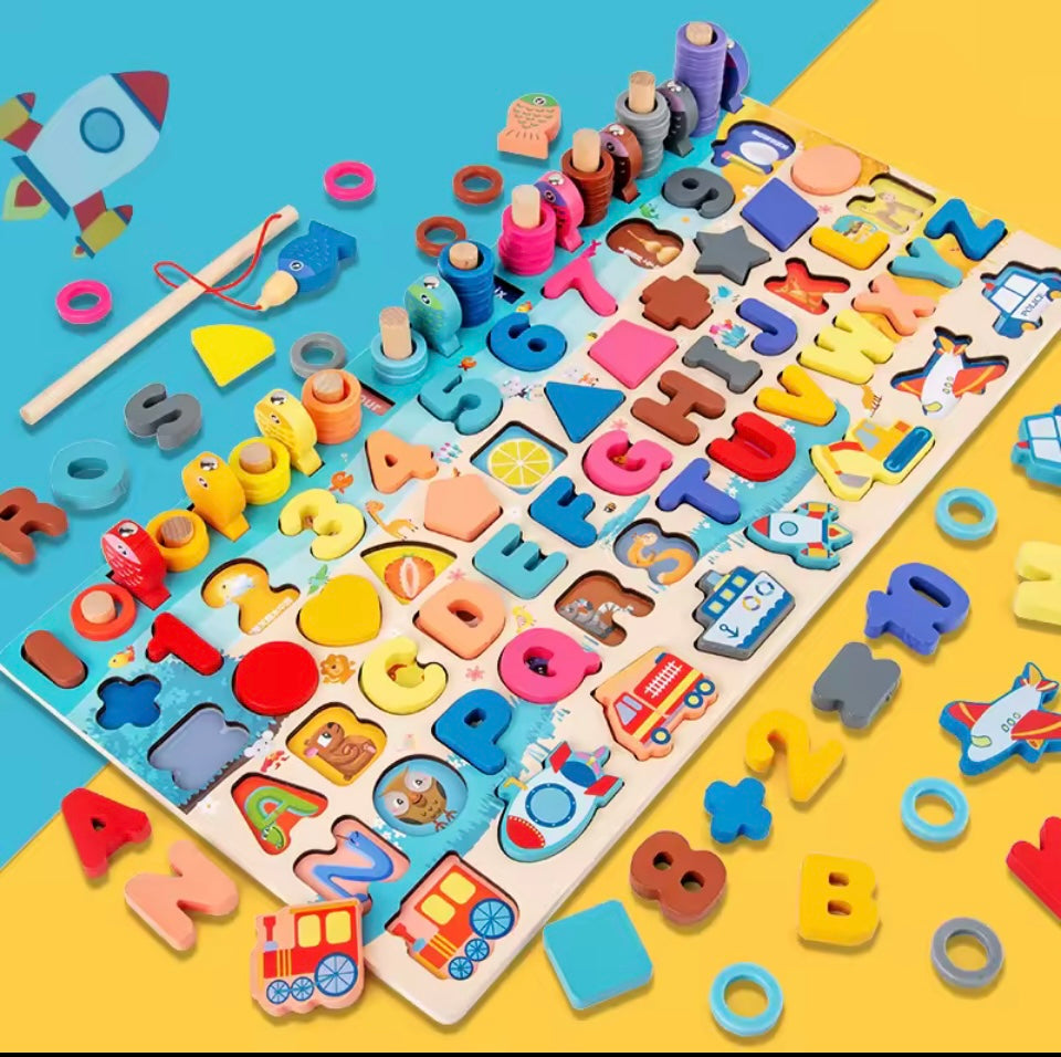 3D Preschool Children Educational Toys Wooden Arithmetic Magnetic Fishing Digital Shape Matching Building Block Toys