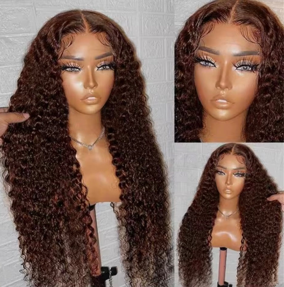 Nique’s Chocolate Brown 13x4 Human Hair Wigs HD Lace Human Hair Wig 34 Inch Brown Deep Curly Lace Frontal Wigs 13x4 Transparent Lace Wig
