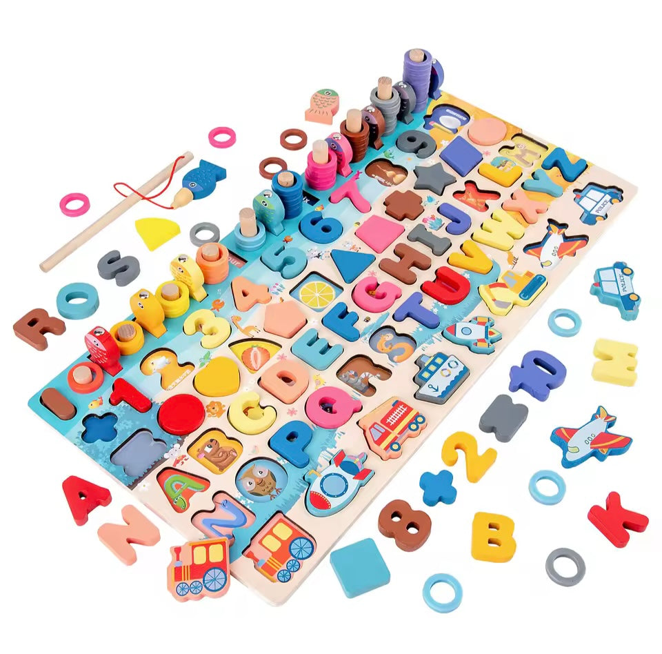 3D Preschool Children Educational Toys Wooden Arithmetic Magnetic Fishing Digital Shape Matching Building Block Toys