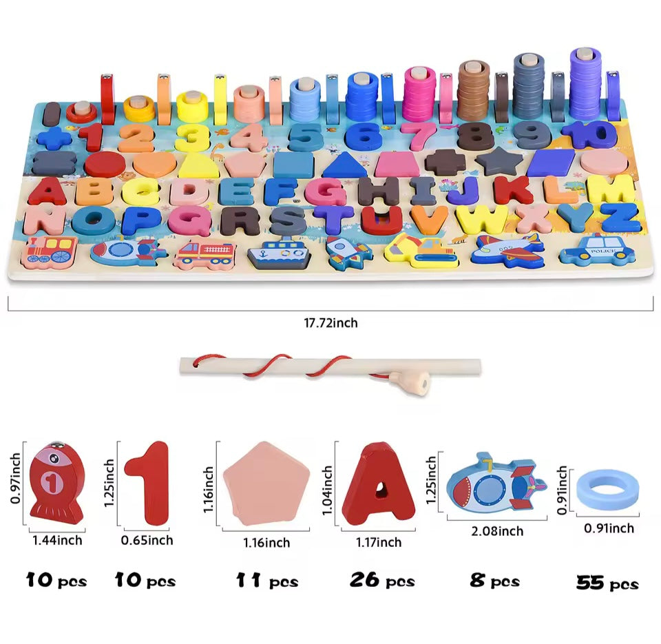 3D Preschool Children Educational Toys Wooden Arithmetic Magnetic Fishing Digital Shape Matching Building Block Toys