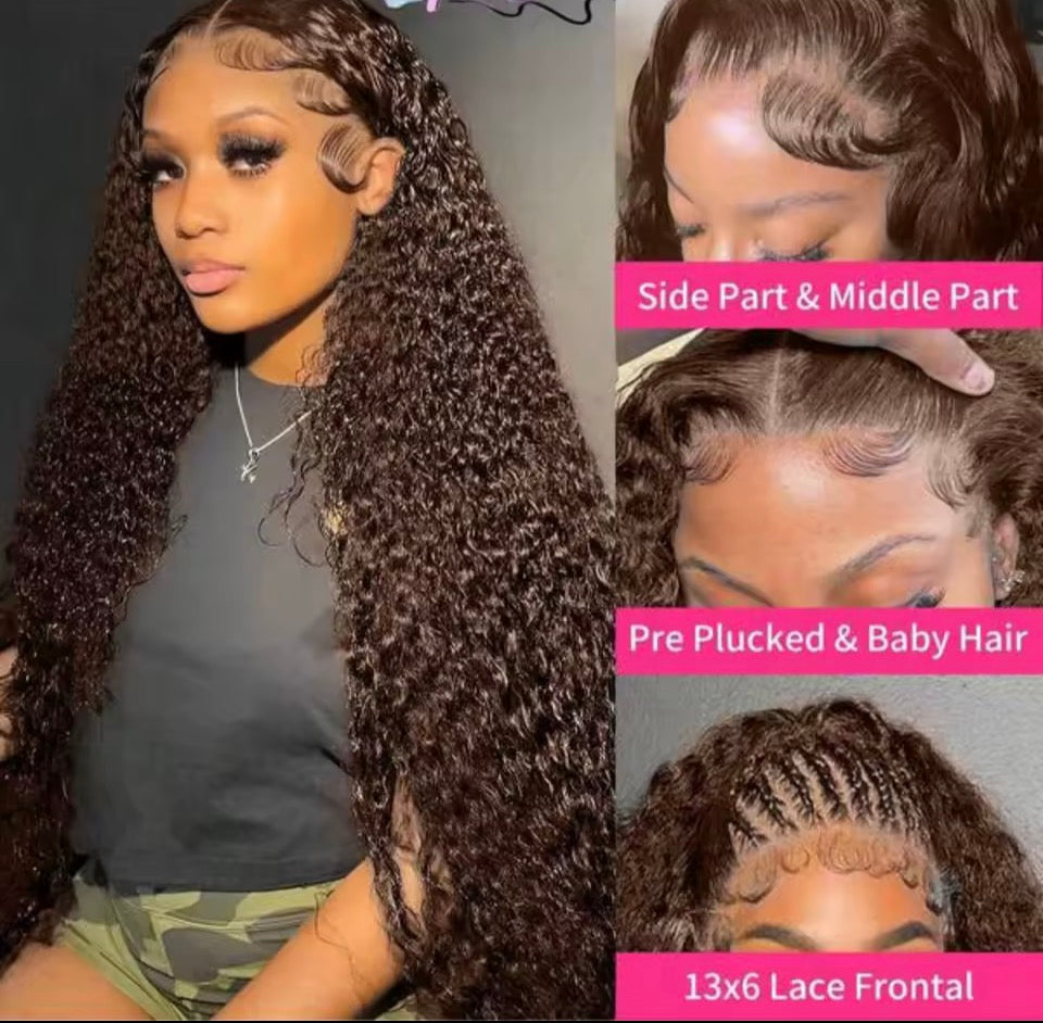 Nique’s Chocolate Brown 13x4 Human Hair Wigs HD Lace Human Hair Wig 34 Inch Brown Deep Curly Lace Frontal Wigs 13x4 Transparent Lace Wig