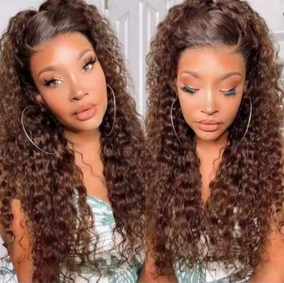 Nique’s Chocolate Brown 13x4 Human Hair Wigs HD Lace Human Hair Wig 34 Inch Brown Deep Curly Lace Frontal Wigs 13x4 Transparent Lace Wig