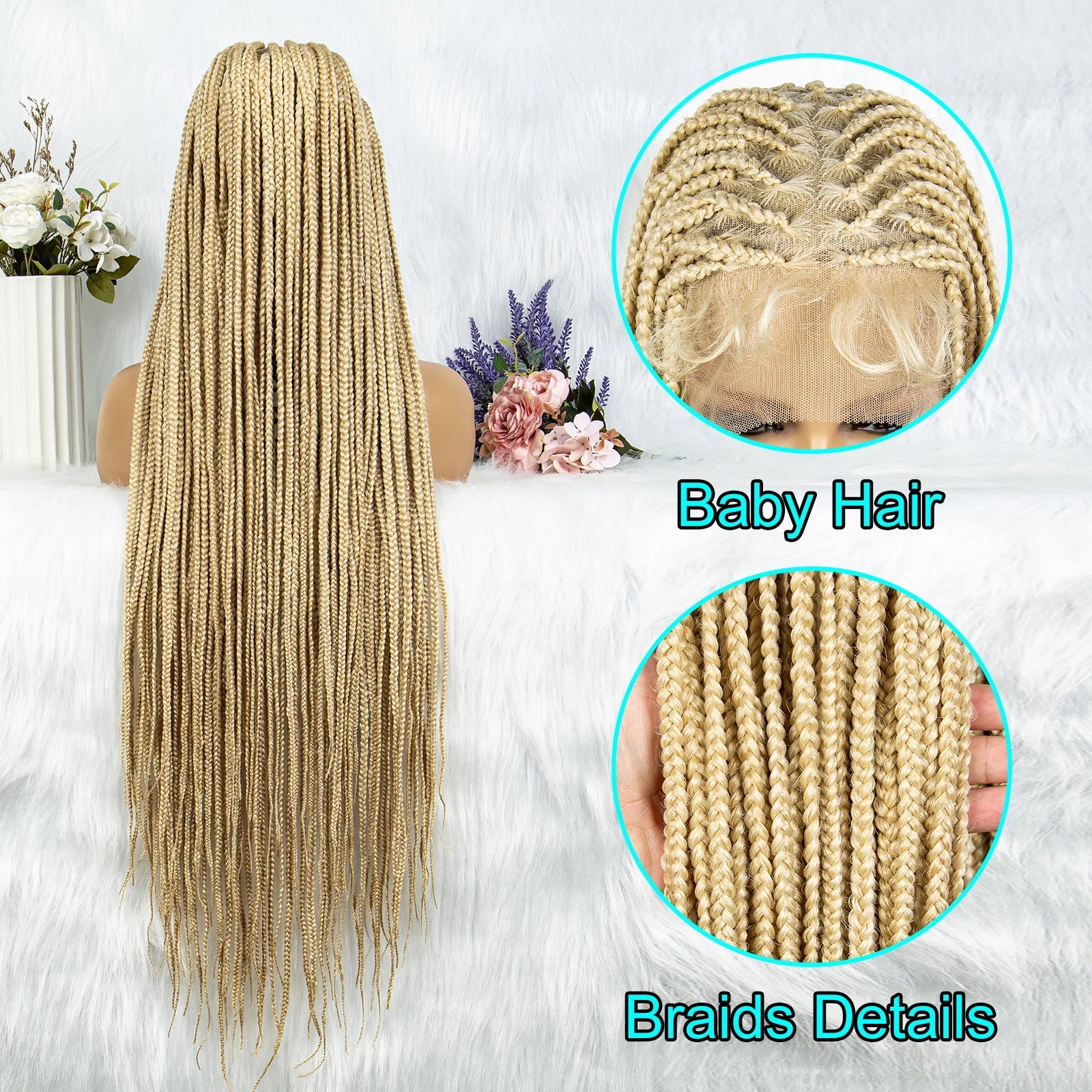 613 Blonde Box Cornrow Braided Wig | HD Full Lace Knotless Braids Wig | Synthetic Braiding Wig for Black Women