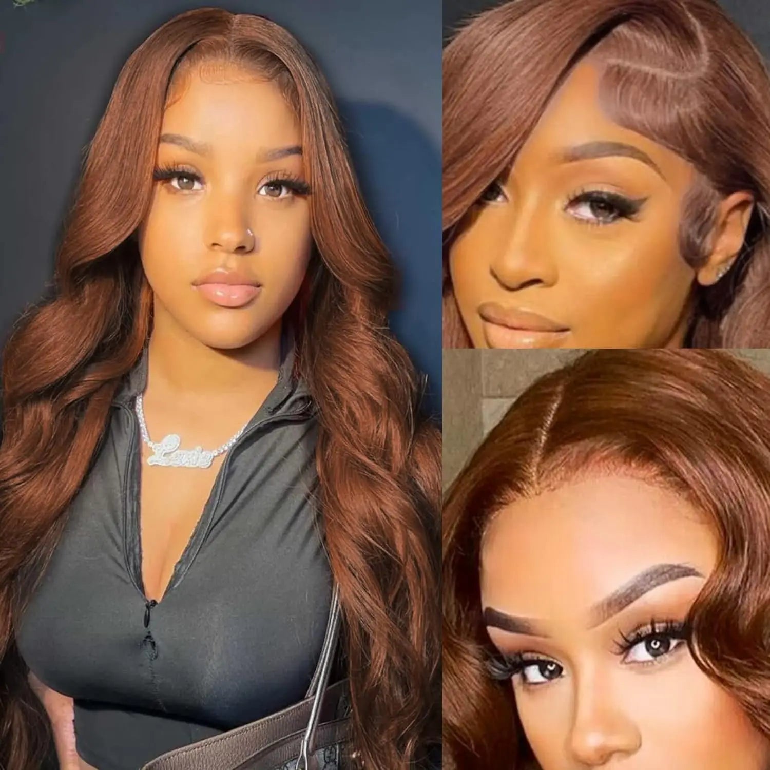 Chocolate Brown Body Wave Lace Front Wig Human Hair Pre-Plucked Brazilian Virgin Hair Bleached Knots HD Lace Frontal Wig